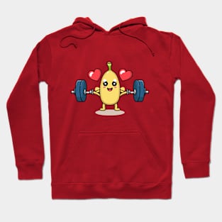 a kawaii cute banana lifting dumbles with red hearts Hoodie